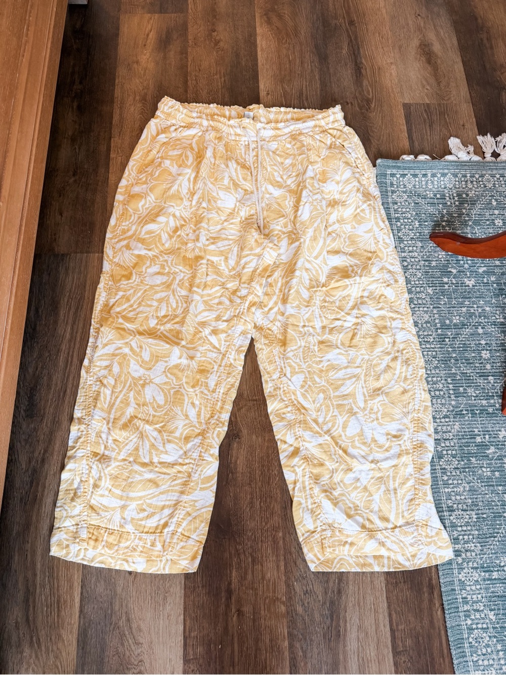 Yellow Print Cotton Barrel Leg Pants